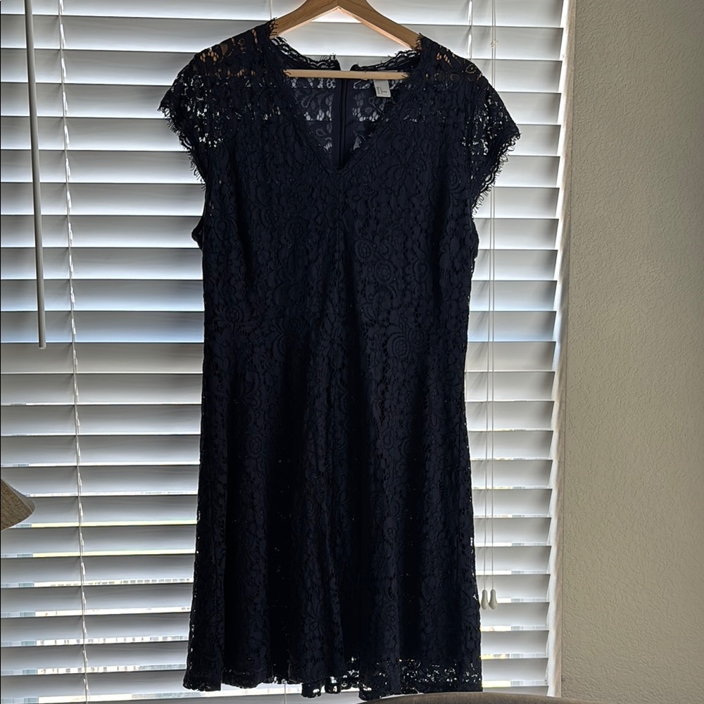 H&M Blue A-Line Midi Dress with V-Neck